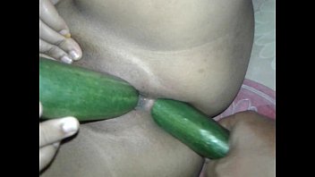 A Thick Cucumber Stretches My Tight Indonesian Holes In A Messy Double Penetration