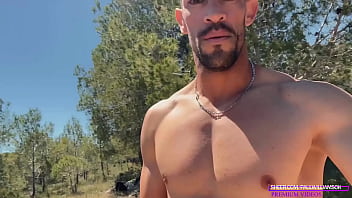 Massive Hung Hunk Stroking His Thick Rod On A Public Path